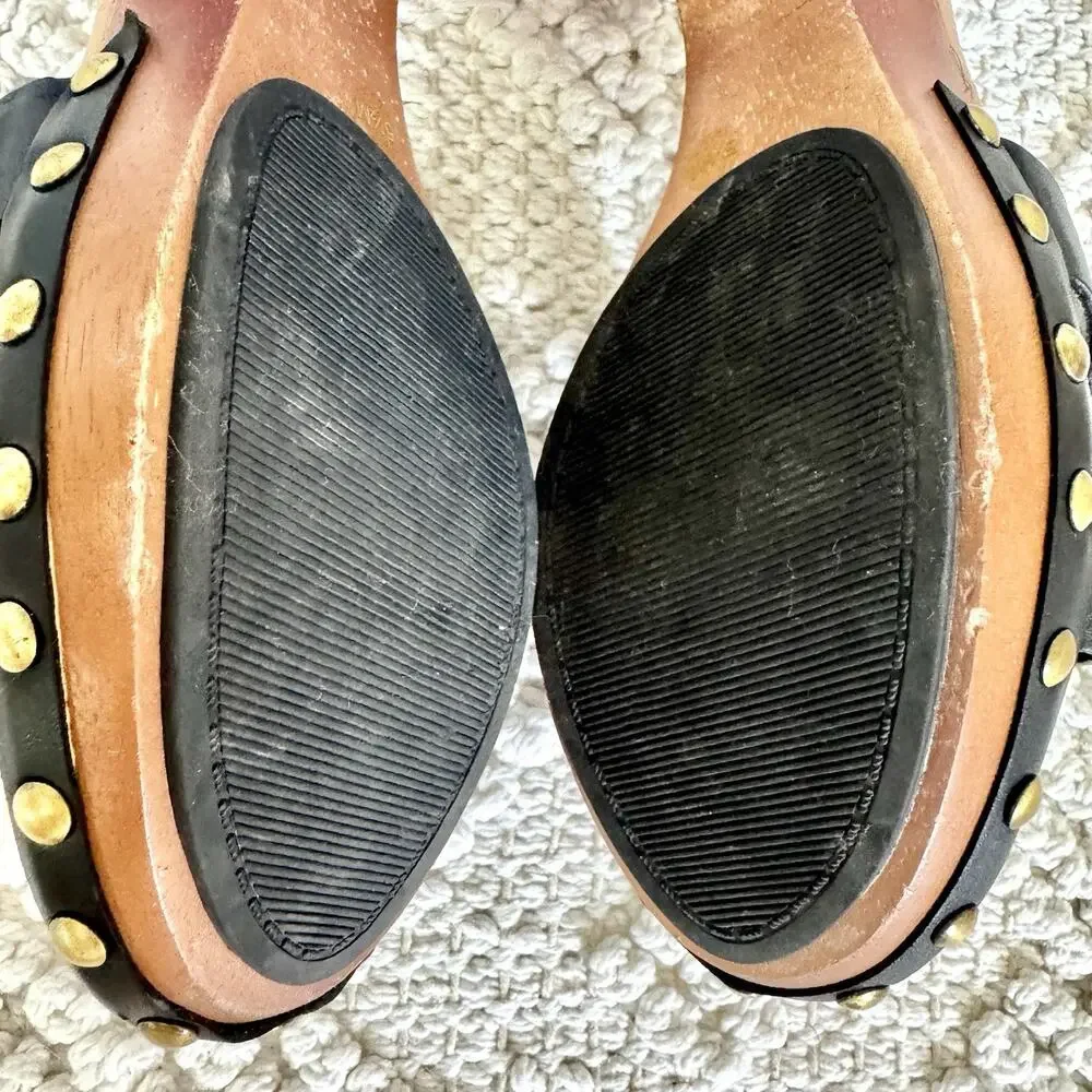 Enzo Angiolini Womens 5.5 Black Sandals Wood Heel Slide On Strap Fashion Y2k 90s